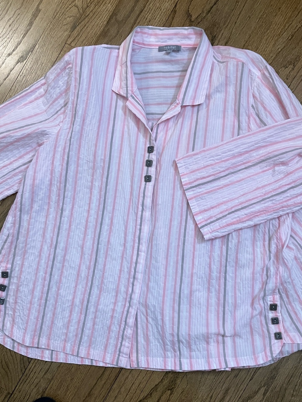 Habitat Pink Anna Striped Swing Blouse (Style 48806) XL Lagenlook Crinkle Cotton
